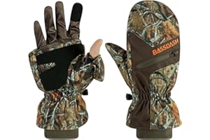 BASSDASH Men’s Insulated Mittens Winter Camo Hunting Gloves Water Resistant for Cold Weather Outdoor Activities HG04M