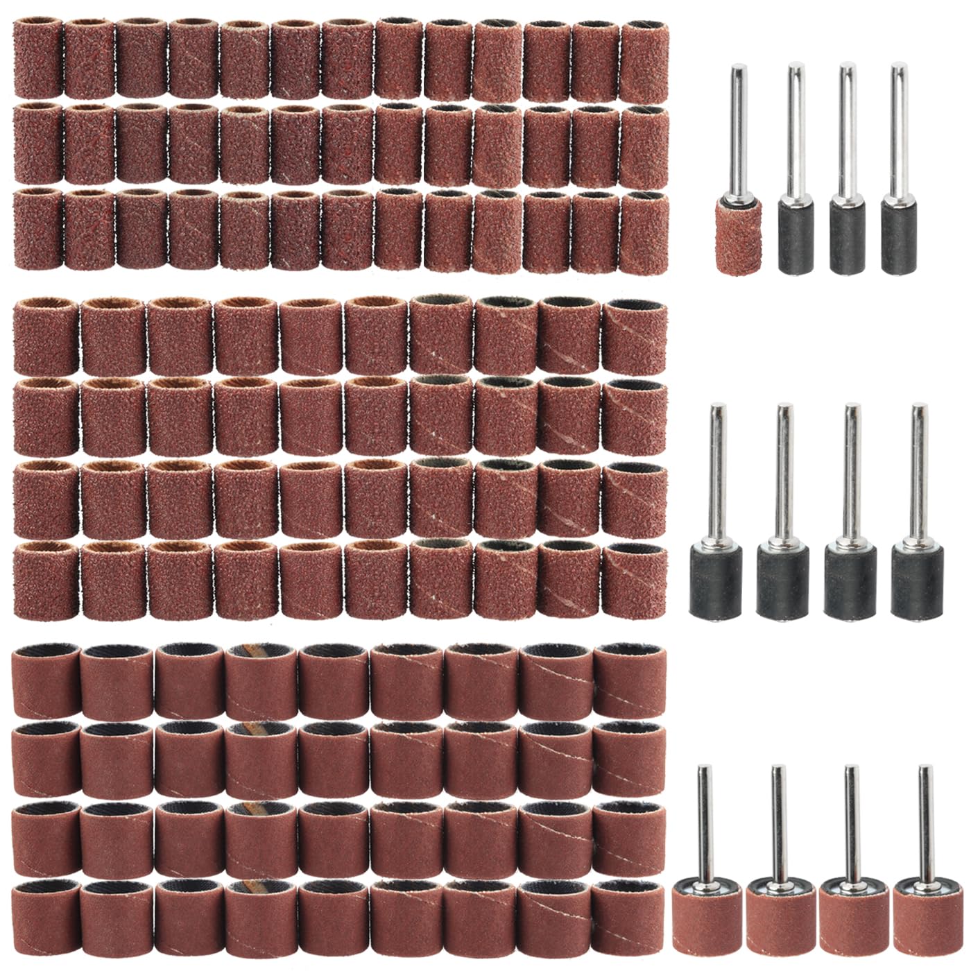 Mesee Sander Drum Kit, 120 Pieces Nail Sanding Bands Sleeves with 12 Pieces Drum Mandrels for Rotary Tool Sanding Abrasive Sleeve Assortment 80# 120# 180#