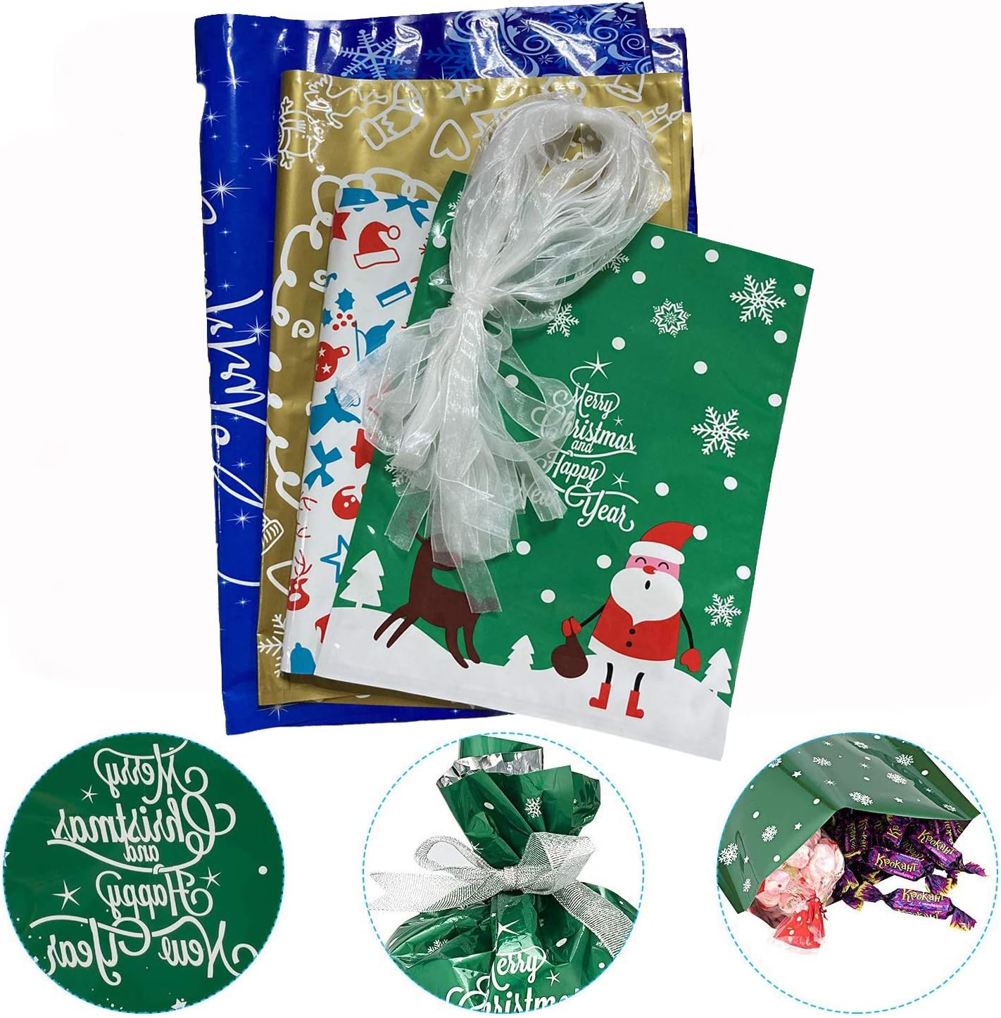 Christmas Drawstring Gift Bags, 30pcs Xmas Wrapping Gift Bags Large Medium Small Assorted Sizes - Image 3