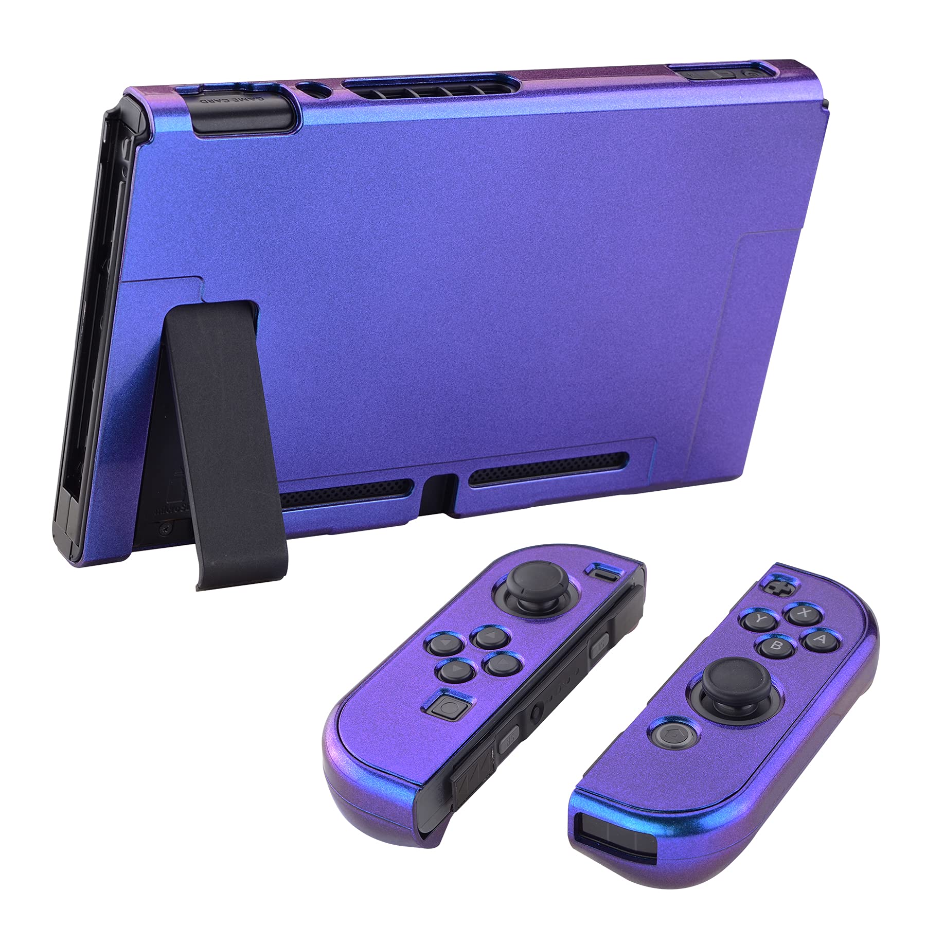 eXtremeRate PlayVital Glossy Back Cover for Nintendo Switch Console, NS Joycon Handheld Controller Separable Protector Hard Shell, Dockable Protective Case for Nintendo Switch - Chameleon Purple Blue