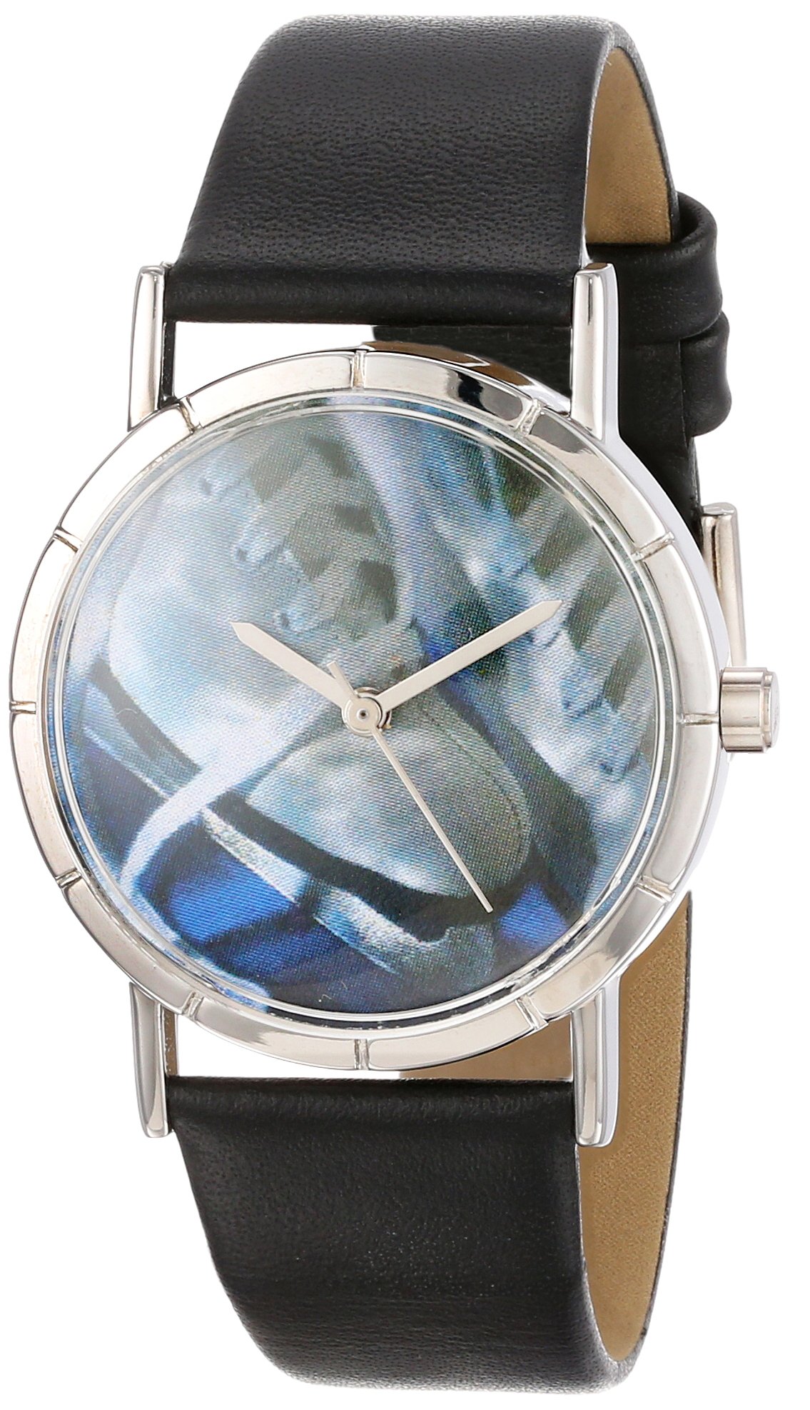 Whimsical Watches Ice Skating Lover Black Leather and Silvertone Photo Unisex Quartz Watch with White Dial Analogue Display and Multicolour Leather Strap R-0840026