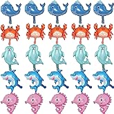 25Pcs Mini Ocean Animal Balloon Shark Foil Balloon Whale Mylar Crab Sea Lion Seahorse balloon for Ocean Theme Birthday Baby Shower party Decoration Supplies（cannot float）