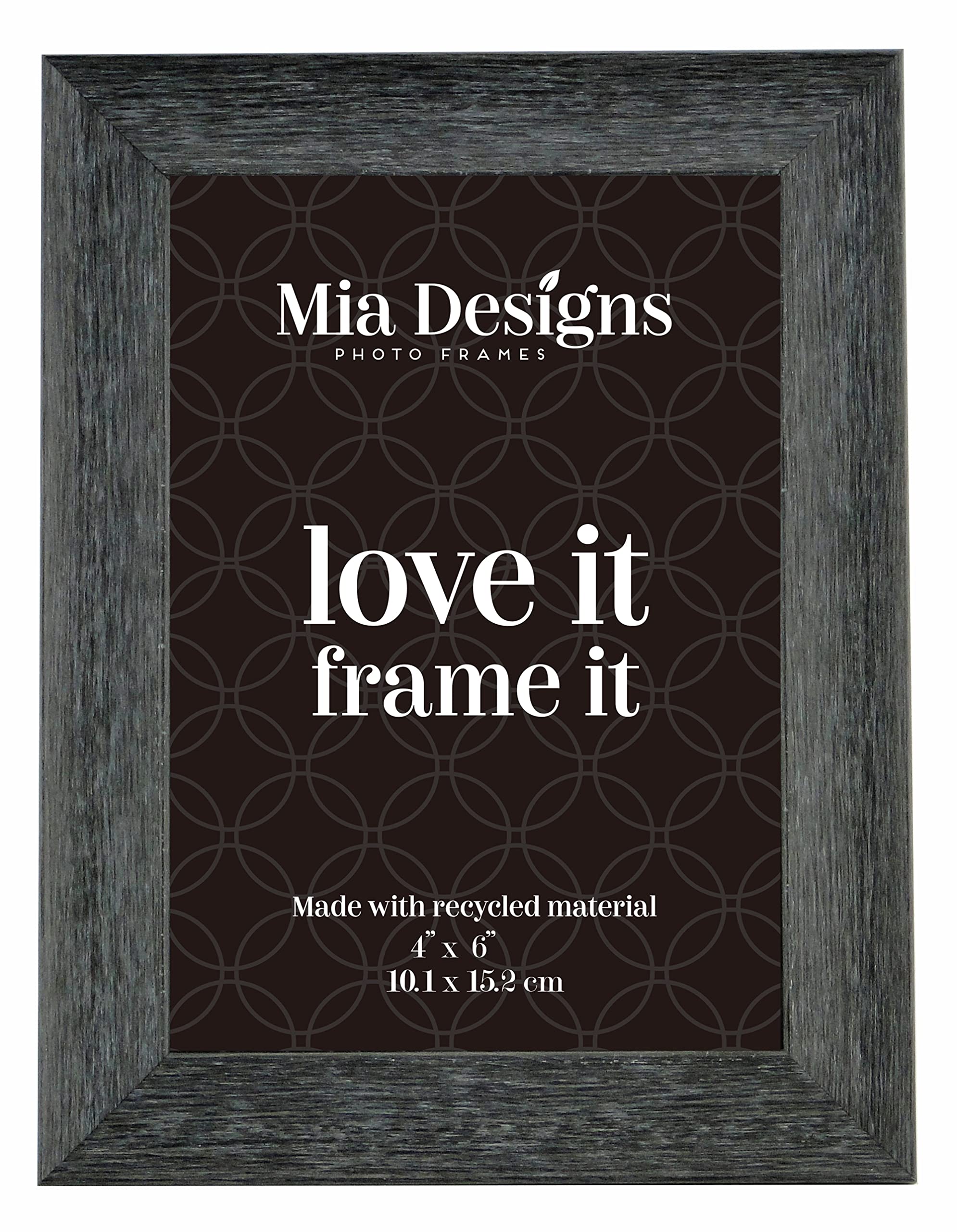 Mia Designs Picture Frame Grey Distressed 4x6 10x15 Cm Photo Frame for Desk, Wall and Table Top in Eco-friendly PS material Environmentally Friendly Freestanding Frame
