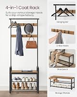 VASAGLE Coat Rack 4-in-1 with Shoe Storage Bench 9 Removable Hooks view 3
