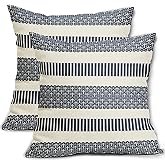 Navy Blue Striped Pillow Covers 18x18 Set of 2 Boho Stripe Pattern Print Cream White Decorative Throw Pillows Outdoor Modern Pillowcase Square Cushion Case for Home Sofa Couch Bed