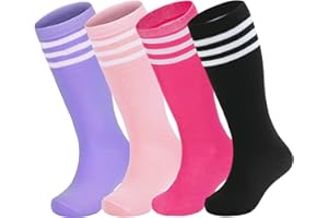 American Trends 4 Pairs Toddler Soccer Socks Kids Soccer Socks Youth Football Socks Toddler Knee High Socks Girls Boys