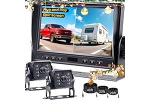 Dual RV Backup Camera System: 7" Monitor with Split Screen No Lag Easy Installation Plug and Play HD 1080P Rear View Camera W