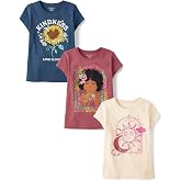 The Children's Place Girls' Sports,Trends,Icons Short Sleeve Graphic T-Shirts,3 Pack