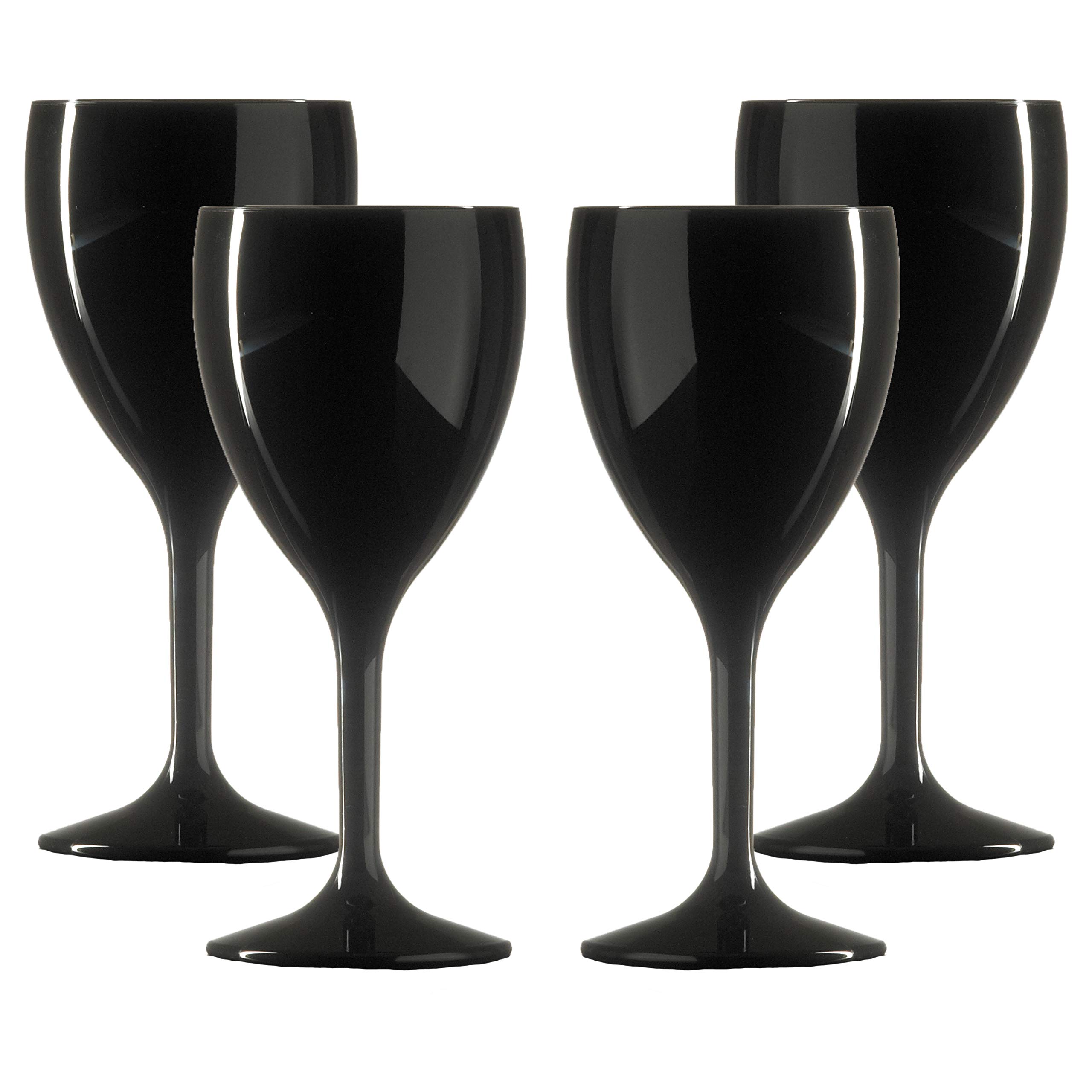 Set of Elite Premium Unbreakable Reusable Polycarbonate Plastic Large Black Wine Glasses (310ml to Rim Height 18.8cm, Max Diameter 8.1cm) Realistic Alternative to Glass - Made in UK (4)