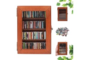 CLVTREBETO Anxiety Bookshelf With 100pcs Miniature Books | Shake Away Your Anxiety Mini Wood Rustic Book Library | Decorative Gift for Book Lovers (Brown)