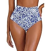 Arolina Womens High Waisted Bikini BottomsTummy Control Swim Bottom Ruched Full Coverage Retro Bathing Suit Bottoms