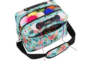 icolor Crochet Bag Organizer | Yarn Storage Tote Holder | Knitting Bag for Knitting Crocheting with Shoulder Strap & Zipper Pockets for Crochet Hooks Needles Accessories for Women (Green)