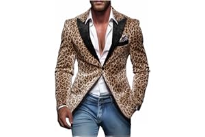 VENNYNG Men's Leopard Jacket Black Velvet Lapel Fall Winter Short Coat Animal Print Blazer Holiday Parties