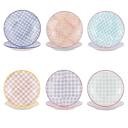 Nicola Spring Gemusterte Beilagenteller - 180 mm - 6 Designs - 6er Set