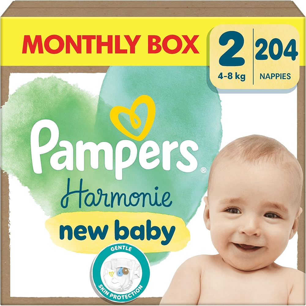 Pampers Harmonie Nappies Size 2 204 Nappies 4kg-8kg Monthly Pack