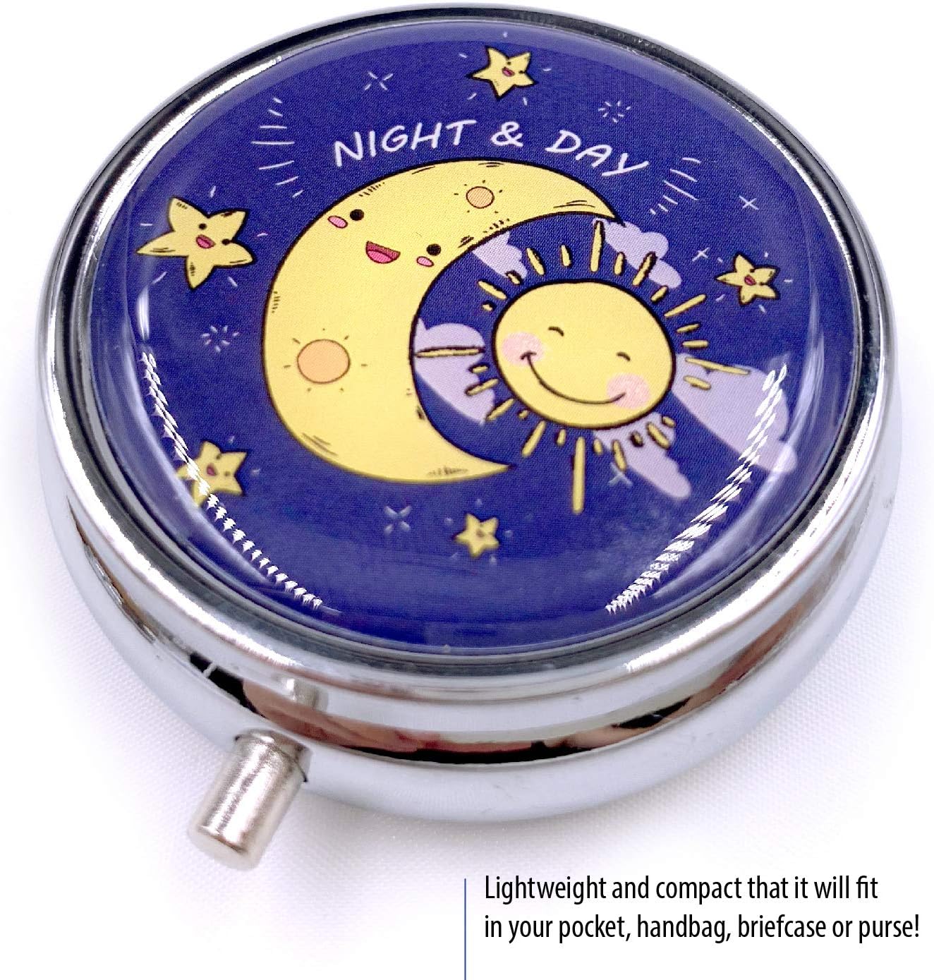 2 Pack - Round Silver Pill Box Medicine Planner Small case (Weekly Travel Container) Medication, Vitamin Holder Boxes Organizer Pillbox Dispenser Organizer, sorter and Reminder containers: Health & Personal Care