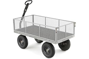 Gorilla Carts Steel Utility Cart, 7 Cu Ft Bed, 1000 lb Load Capacity, Gray – Towable Heavy-Duty Outdoor Hauling Wagon with Removable Side Panels for Yard, Lawn, Garden or Landscaping