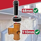 Spares2go Gutter Down Pipe Reducer 68mm to 110mm UPVC Connector view 3