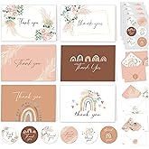 Decorably 24 Pack 6x4in Boho Thank You Cards with Envelopes and Stickers, 6 Beautiful Designs Baby Shower Thank You Cards, Blank Inside - Birthdays, Baby Shower