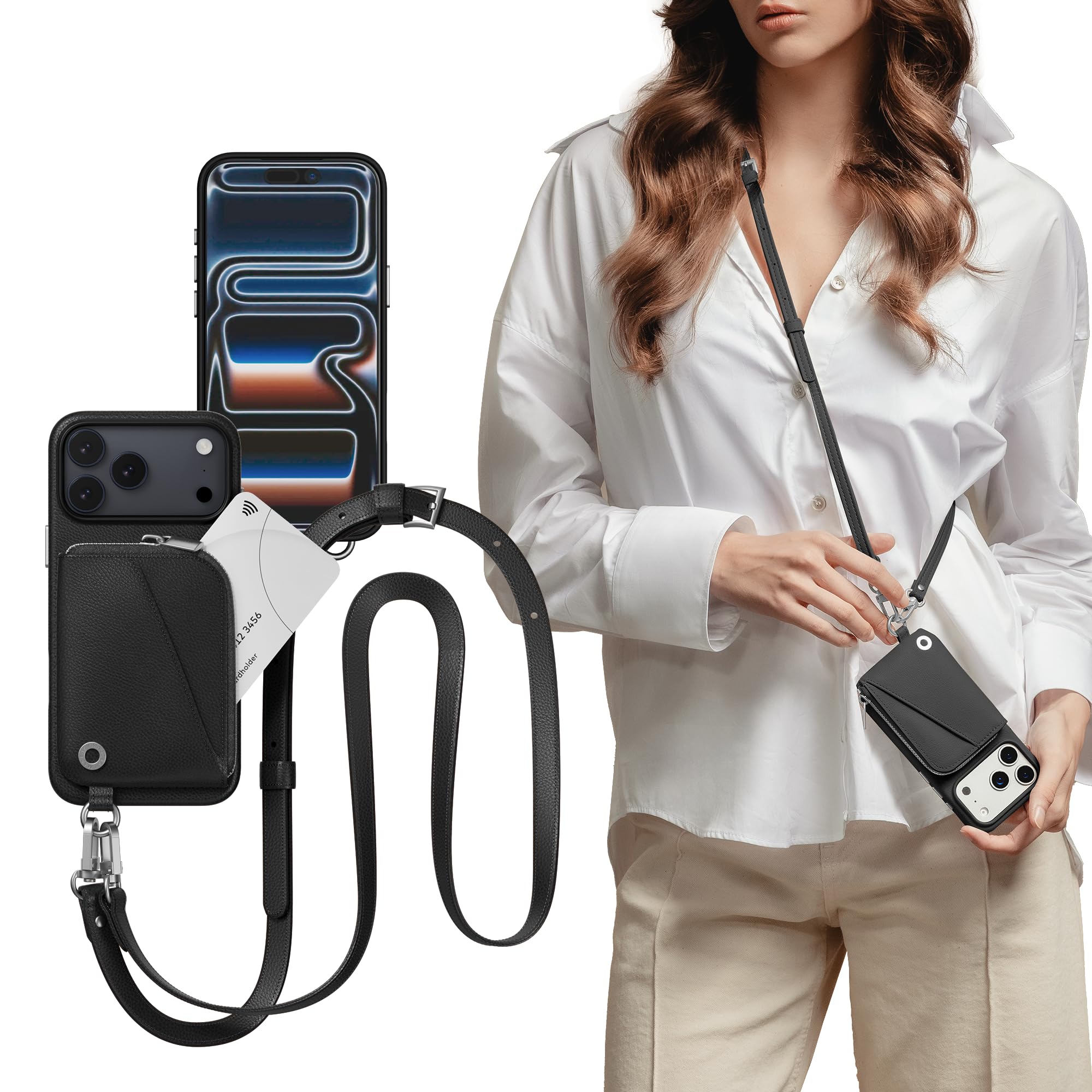 Photo 1 of MAGEASY Compatible with iPhone 17 Pro Max 6.9" Wallet Case with Crossbody Strap - Coin Purse & Card Slot, with Leather Crossbody Lanyard, 16ft Ultimate Drop Protection | Pouch (Black)