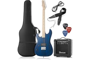 Davison Guitars Left Handed Electric Guitar with 10-Watt Amp, Blue - Full Size Beginner Kit with Gig Bag and Accessories
