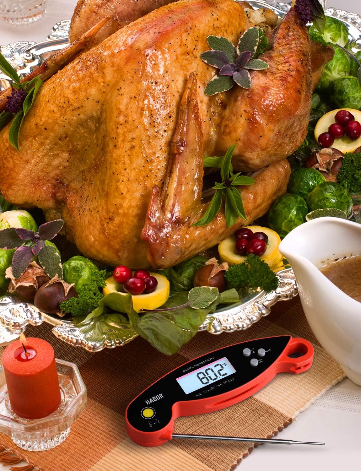 Habor Digital Meat Thermometer Upgraded Waterproof, 3s Instant Read Digital Cooking Thermometer, Kitchen Food Thermometer with Backlight & Ambidextrous Display for Candy Turkey BBQ Milk Water: Kitchen & Dining