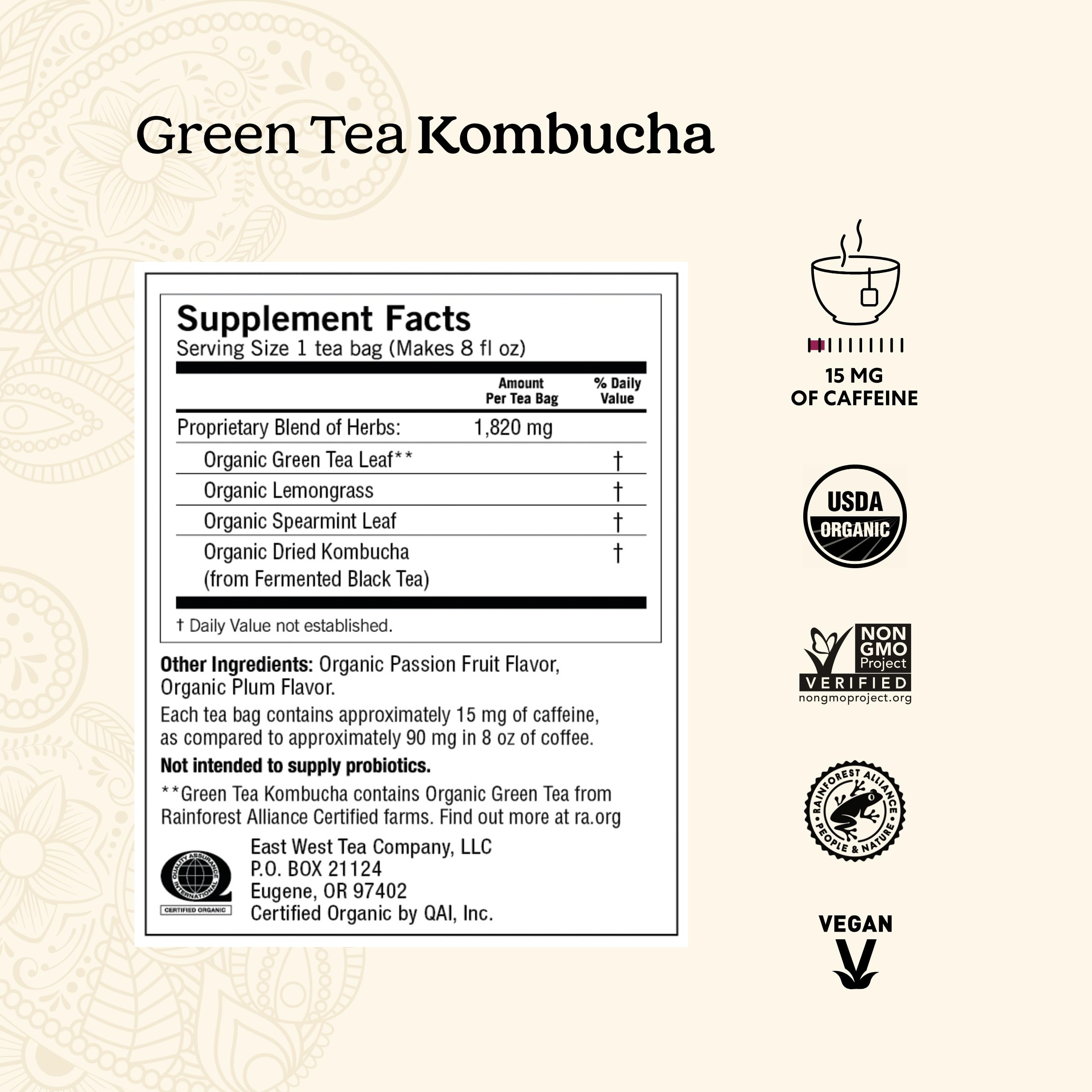 Yogi Tea - Green Tea Kombucha (6 Pack) - Supplies Antioxidants to Support Overall Health - Contains Caffeine - 96 Organic Green Tea Bags