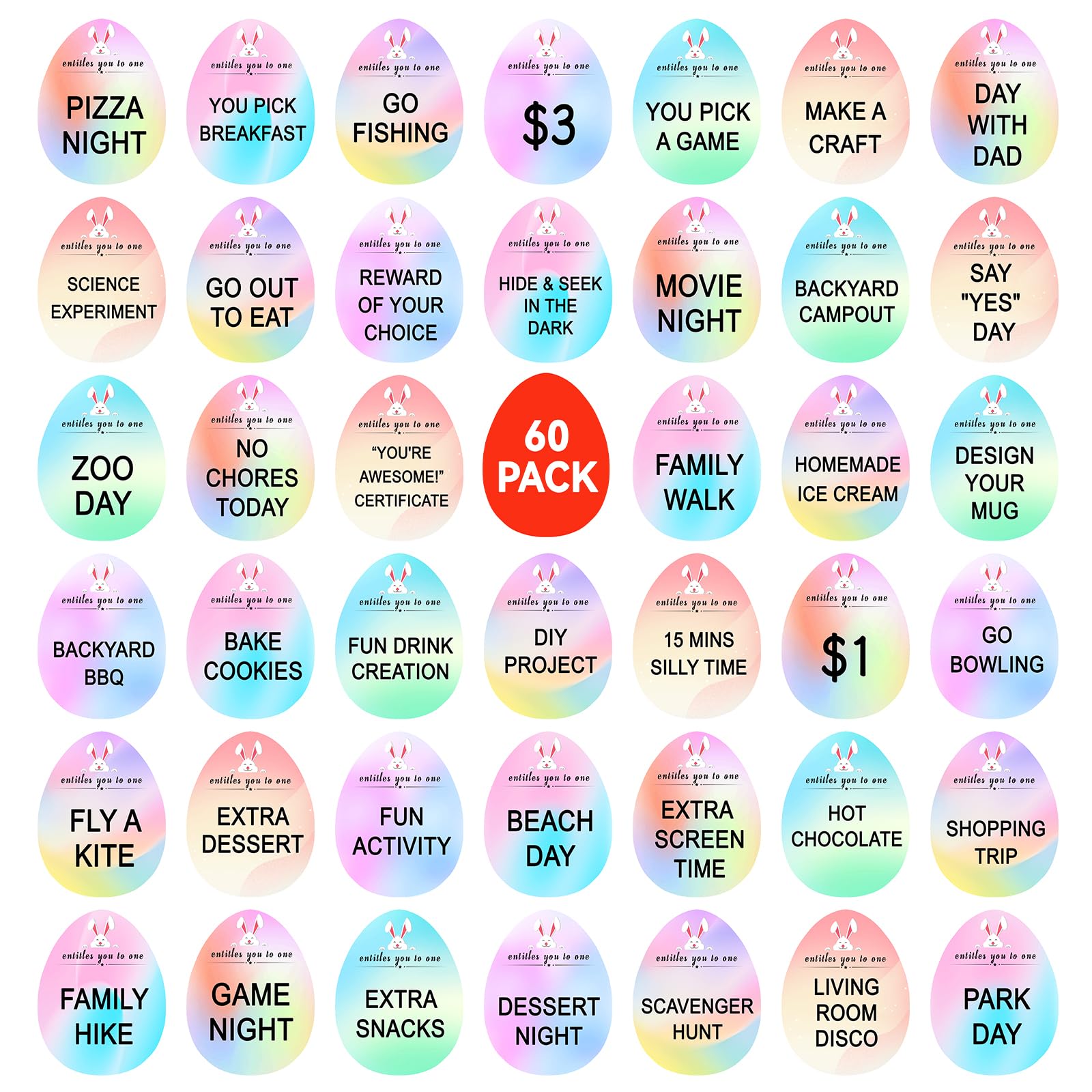 Photo 1 of Easter Egg Fillers - 60pcs Easter Egg Tokens, Easter Eggs Filled Basket Stuffers Essentials Prefilled Party Favors Supplies, Family Games Hunt Prize Bulk Activity Gifts for Boys Girls Teens Exchanges