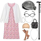 EBYTOP 2023 Old Lady Costume for Kids Granny Dress Halloween Accessories for Girl