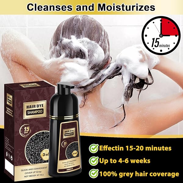 KRYNET DARK BROWN HAIR DYE SHAMPOO, 3 IN 1 COLOR SHAMPOO HAIR DYE, GREY COVERAGE SHAMPOO FOR WOMEN MEN 500M