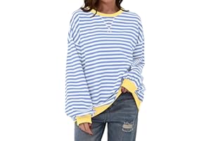 TERIVEEK Women Oversized Striped Color Block Long Sleeve Crew Neck Sweatshirt Casual Loose Pullover Y2K Shirt Top