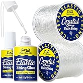 FANDAMEI Elastic String for Bracelets Making Kit, 1mm&0.8mm Clear Bracelet String, Stretchy String with 24g Jewelry Glue for Elastic String & 2 Beading Needles for DIY Necklaces, Bracelets & Jewelry