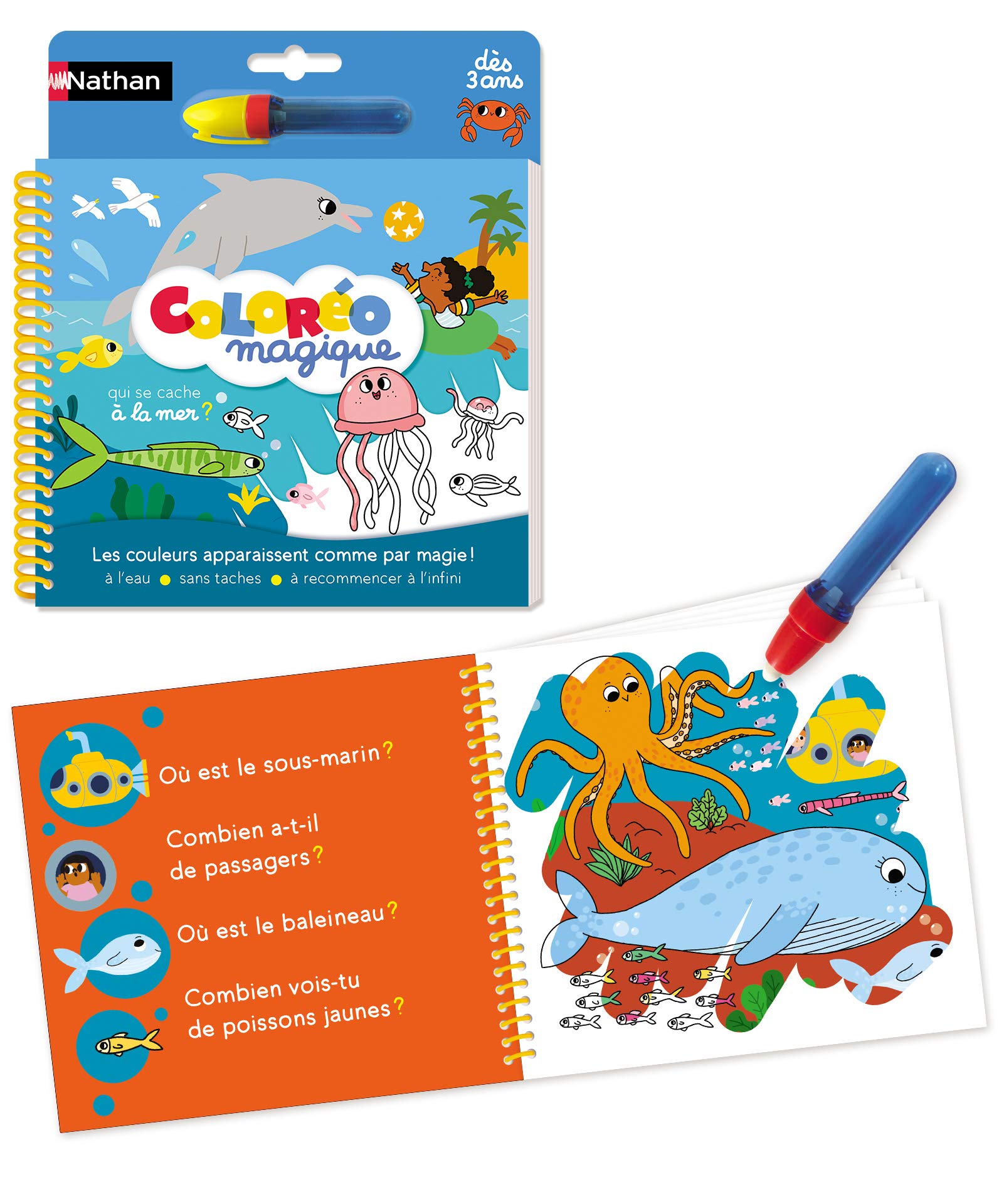 Nathan Coloréo Sea Magic Water Colouring for Children from 3 Years Aged 31613, Yellow, Blue, Red