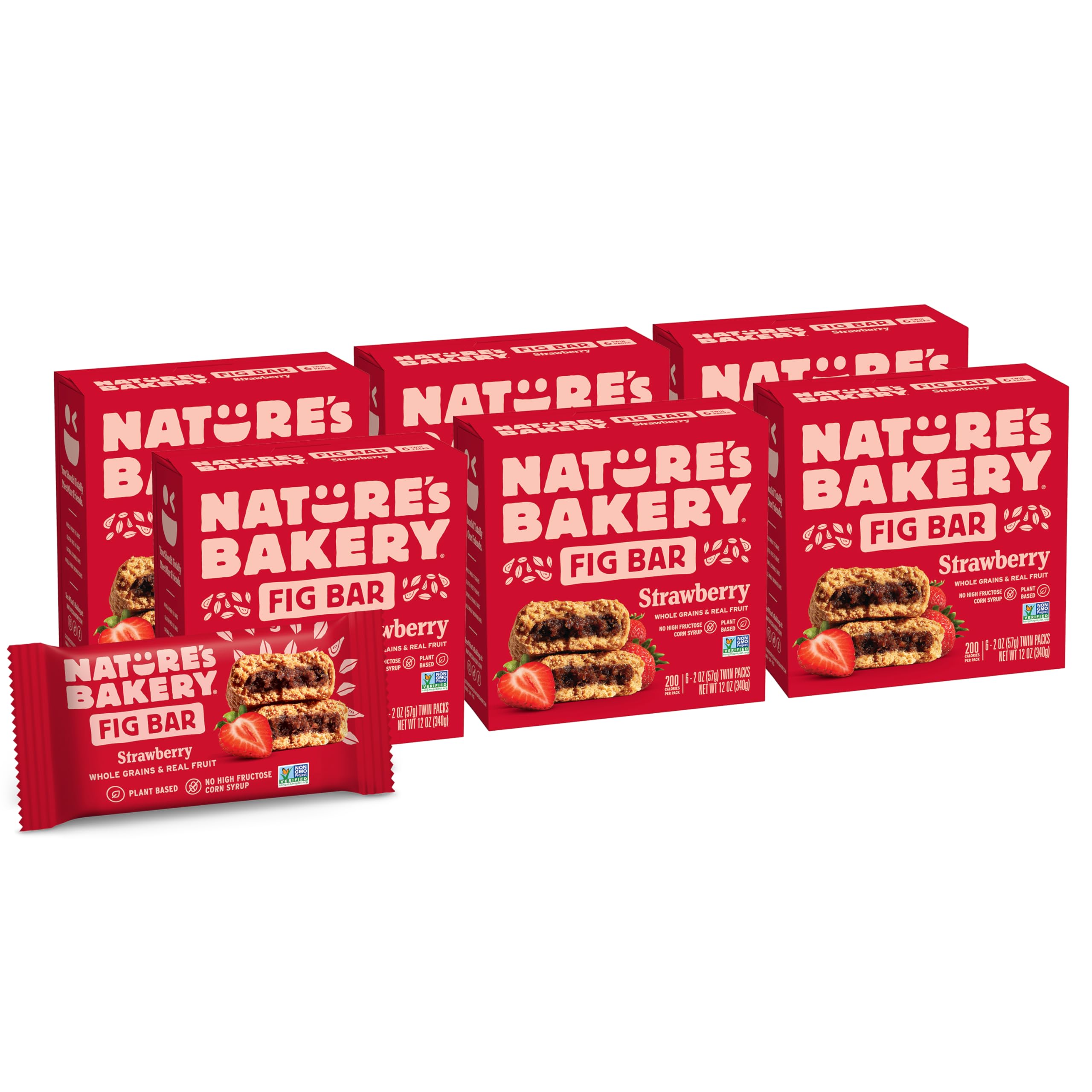 Photo 1 of Nature's Bakery Whole Wheat Fig Bars, Strawberry, Real Fruit, Vegan, Non-GMO, Snack bar, 6 boxes with 6 twin packs (36 twin packs)
