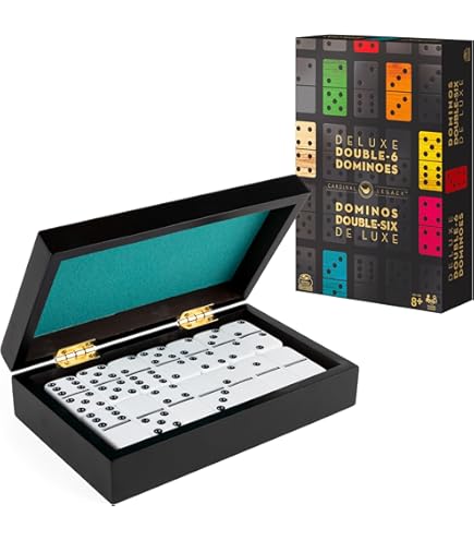 Classic Double 6 Domino Set In Black & Gold Tin - Color Dot Dominoes For Family Game Night