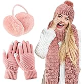 JenPen 4 Pcs Winter Hat Scarf and Gloves Set for Women Include Ear Cover Cold Weather Scarf Hat Knit Beanie Gloves