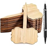 Whaline 60Pcs Bamboo Plant Labels with 1 Marker Pen Eco-Friendly T-Type Wooden Plant Sign Tags Wood Garden Markers Decorative Garden Tags for Seed Potted Herbs Flowers Vegetables (6.5 X 10 cm)