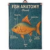 Fish Anatomy Blanket Gifts for Women Adults, Soft Warm Lightweight Flannel Throw Blankets for Camping Bedroom Living Room Home Sofa Travel Decor 50" x 60"