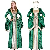 Mepase Women Renaissance Velvet Dress Medieval Costume with Rhinestone Tiaras Crowns Irish Dresses Halloween Gothic Cosplay