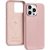Belemay for iPhone 15 Pro Leather Case - MagSafe & Wireless Charging Compatible - Premium Pebbled Leather - Metal Buttons & Camera Bezel - Slim Fit Luxurious Phone Cover (6.1-inch), Pink