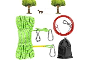 XiaZ Dog Tie Out Cable for Camping, 70FT Heavy Duty Trolley System with 10FT Runner Lead, Reflective Dog Runner for Yard, Camping, Parks, Outdoor Events for Large Medium Small Dogs up to 350lbs