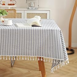 meioro Table Cloth Blue White Striped Tablecloth