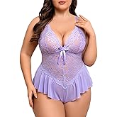 Avidlove Plus Size Lingerie for Women Lace Bodysuit One Piece Teddy Babydoll Mesh Chemise V Neck Sleepwear L-5XL