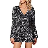 EXTRO&VERT Sequin Romper for Women Sparkly One Piece Jumpsuit Long Sleeve Disco Party Outfit