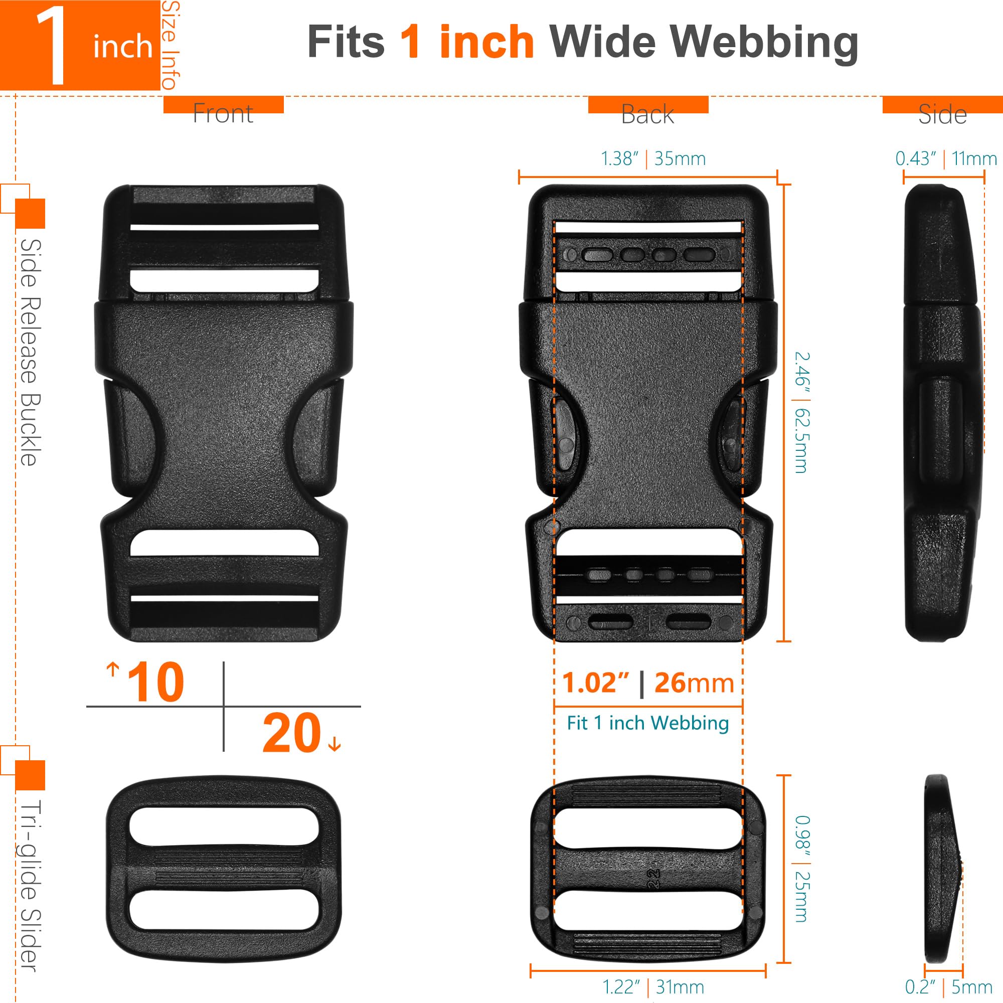 1 inch Straps and Buckles Set: 12 yard Nylon Webbing Strap 1