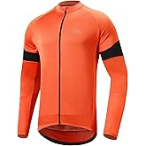 Dooy Men's Cycling Bike Jersey Long Sleeve Full Zipper Biking Shirt with 3 Rear Pockets, Breathable MTB Shirts Basic Series