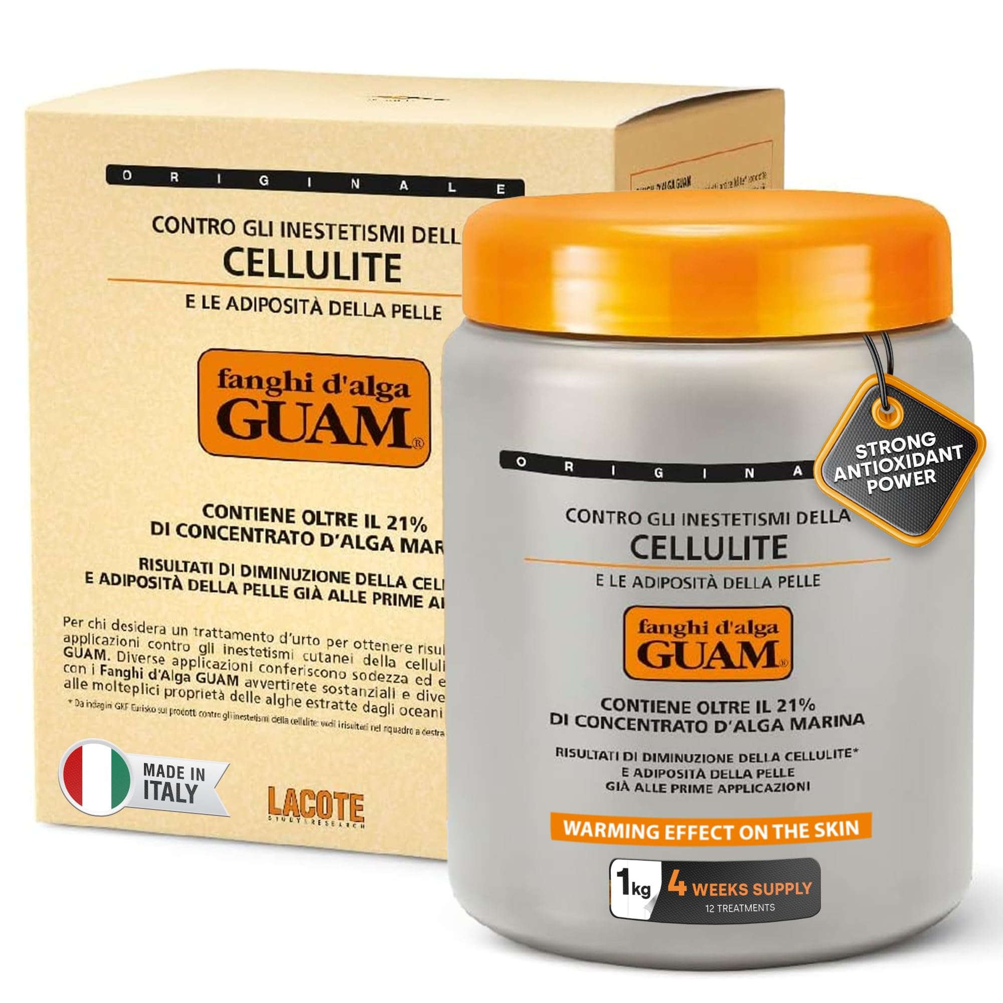 GUAM Seaweed Mud Anti Cellulite Treatment for Legs & Thighs - 1kg Natural Tightening Hot Body Mask - Skin Firming Antioxidant Cellulite Remover to Reduce Imperfections, Improves Tone & Elasticity