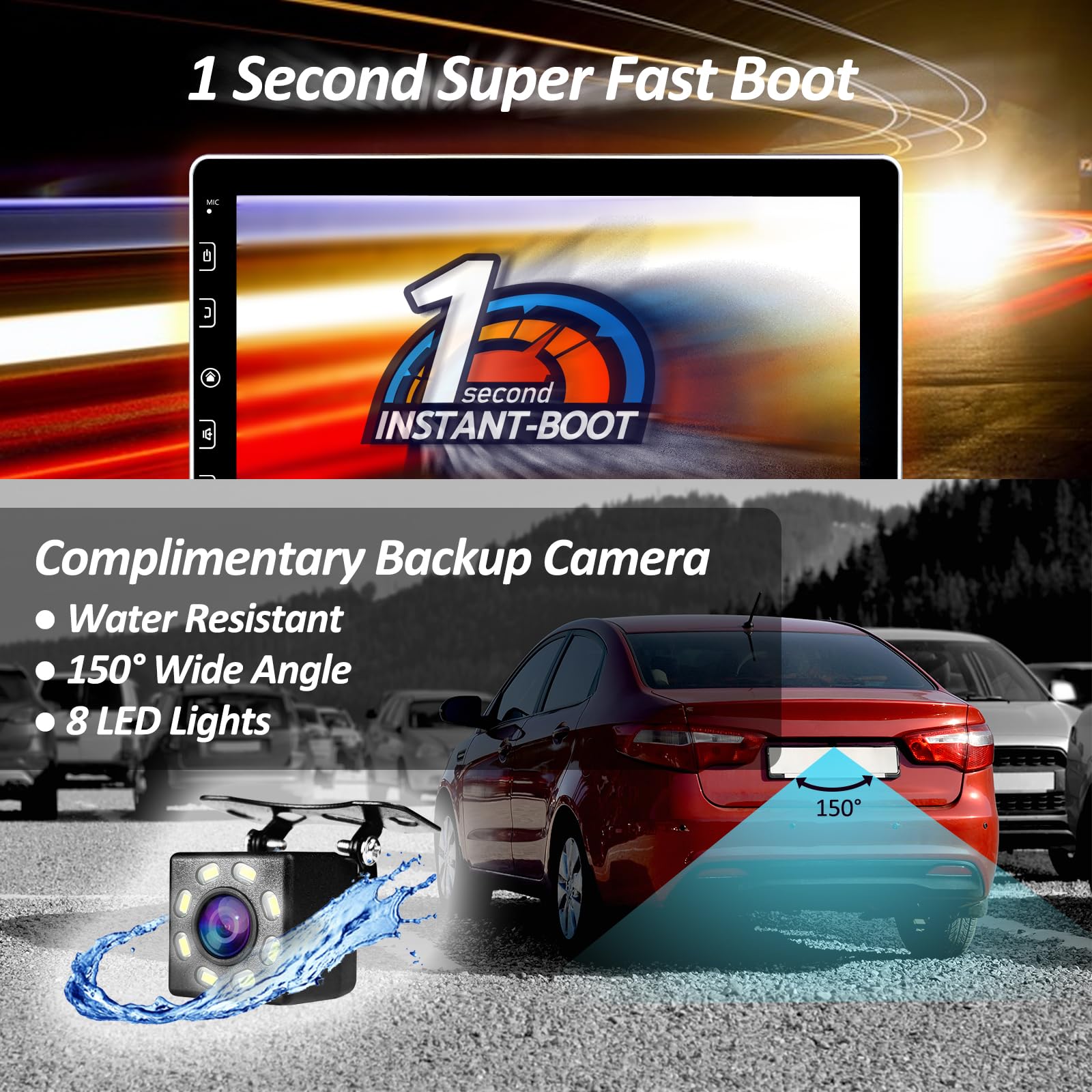 Double Din Car Stereo - Corehan 10 inch Touchscreen Car Radio Bluetooth Multimedia Player with Backup Camera Compatible with Wireless Carplay, Wireless Android Auto, Mirror Link