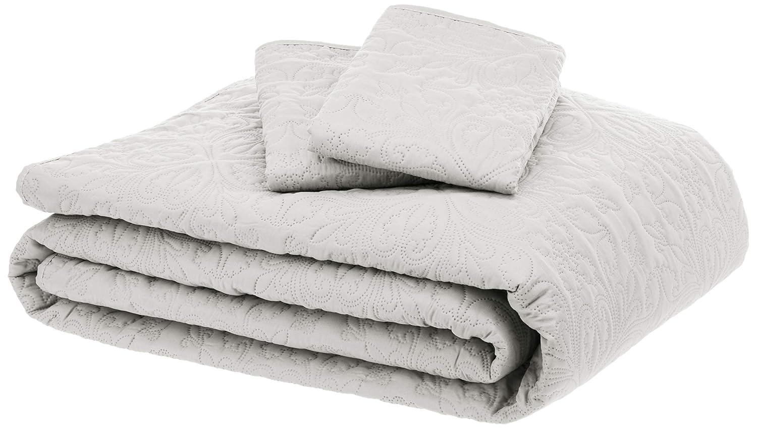 AmazonBasics Oversized Quilt Coverlet Bed Set - King, Cream Floral