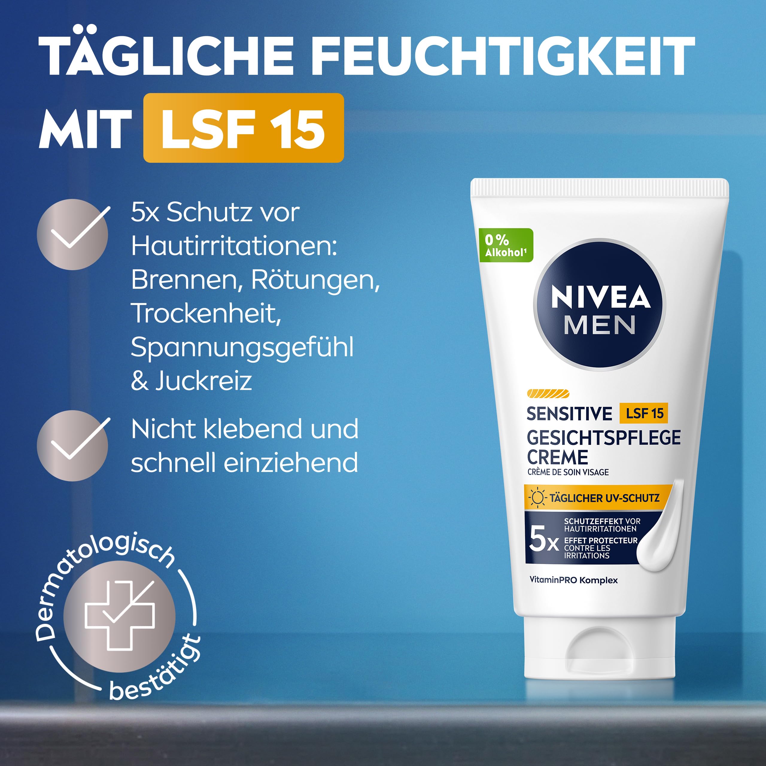 NIVEA MEN Sensitive Rasiergel für Männer, Rasiergel mit Kamille, Vitamin E & Provitamin B5 für eine sanfte Rasur, schützende Formel gegen Hautirritationen (100 ml) 7